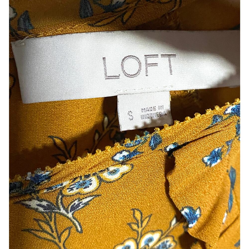 Loft Orange Floral Top Blouse S Peasant Cottage Boho Chic Prairie Ruffles Flowy - Picture 5 of 8